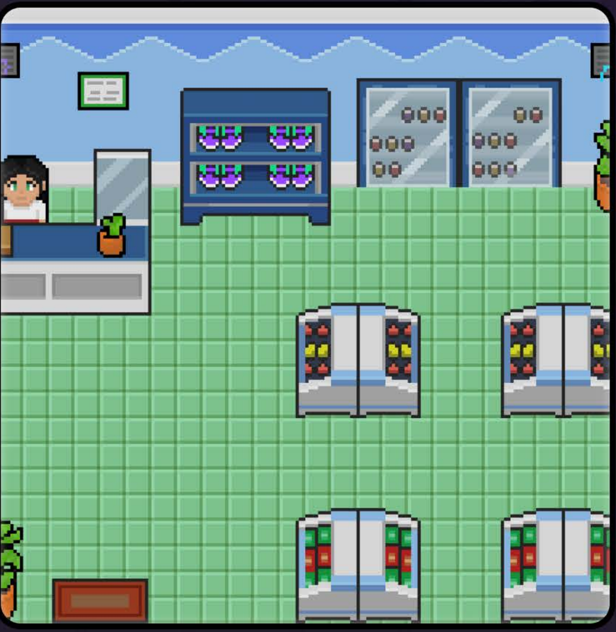 Inside the PlayStore: the shopkeeper behind the counter and rows of vending machines